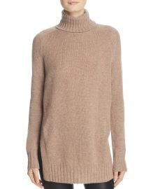 AQUA Cashmere Side-Slit Turtleneck Sweater Wheat at Bloomingdales